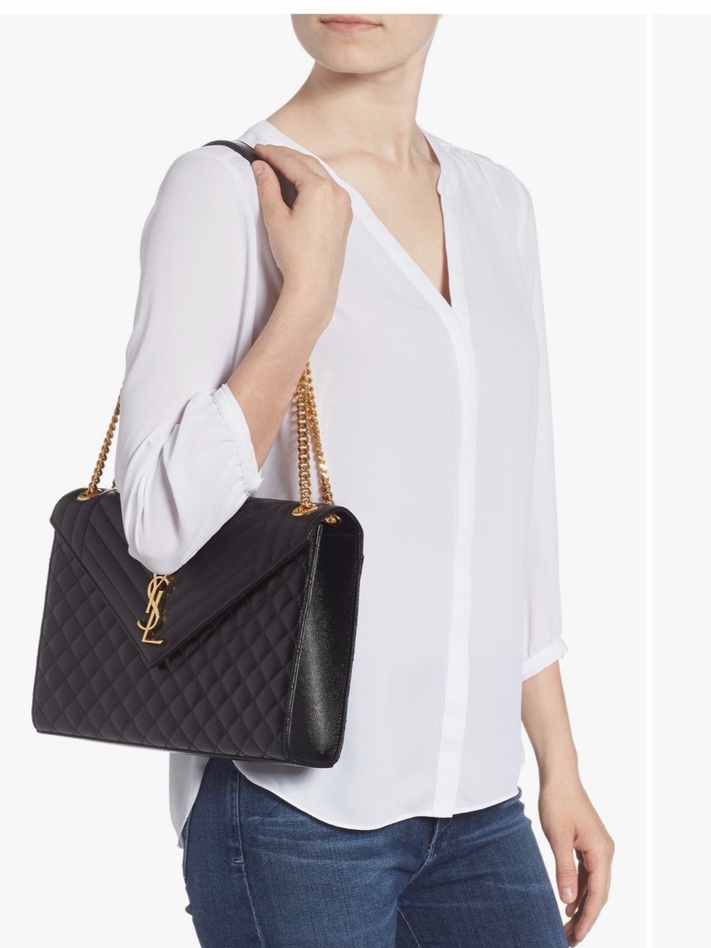 YSL Saint Laurent Large Envelope Calfskin
Shoulder Bag